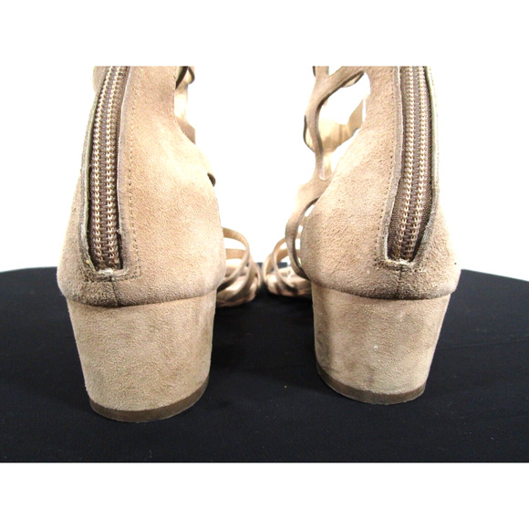 Jimmy Choo Ren 35 Beige Suede Caged Low Heel Sandals Women Sz 40.5 EU/10 US - Picture 7 of 12